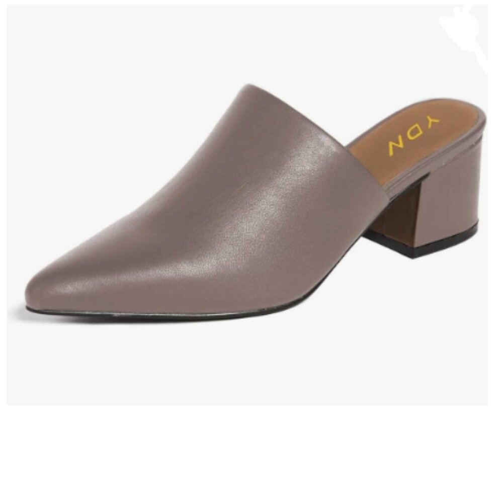 YDN Grey Block Low Heel Mules Slip on Loafers Pointed Toe Sandals Slide Shoes